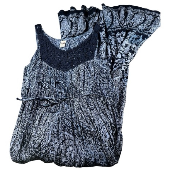 Bila Dresses & Skirts - Bila Bohemian Paisley Crochet Sleeveless Navy Blue Maxi Summer Dress Size L